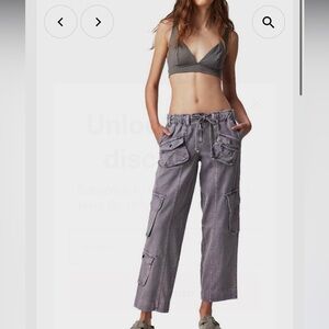 Free People Tahiti Cargo Pants Women's Sz Small Ashblown Drawstrings Relaxed